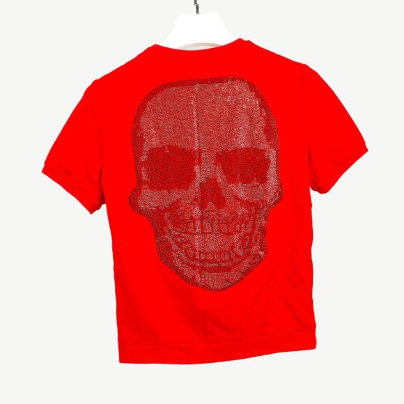 Philipp Plein Red Patch Rhinestone-Skull Tee - Picture 1 of 8